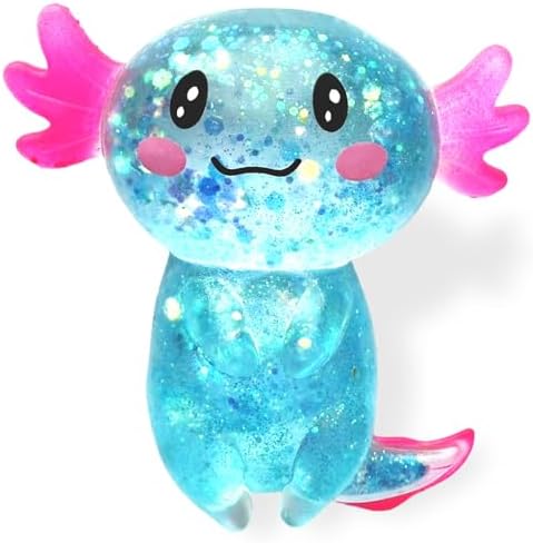Ocean blue glitter axolotl squishy stress fidget toy