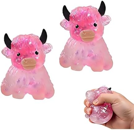2 pack pink crystal jelly glitter cow squishy stress toy set