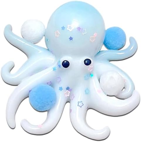 Baby blue octopus squishy with soft pom pom legs