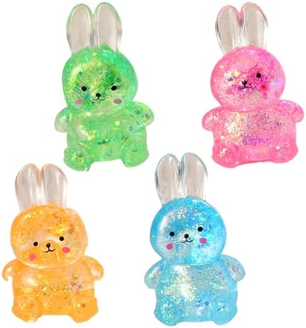 Four color glitter bunny squishy slow rising squeeze toy set