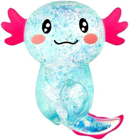 Blue glitter axolotl squishy calming squeeze fidget toy