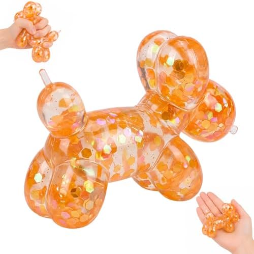 Orange glitter balloon dog squishy with water beads