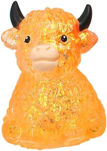 Mini yellow glitter highland cow squishy pocket fidget toy