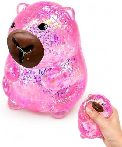 Pink glitter kawaii capybara gel ball squishy squeeze toy