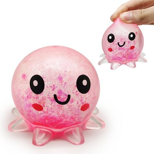 Mini pink glitter octopus squishy squeeze fidget toy