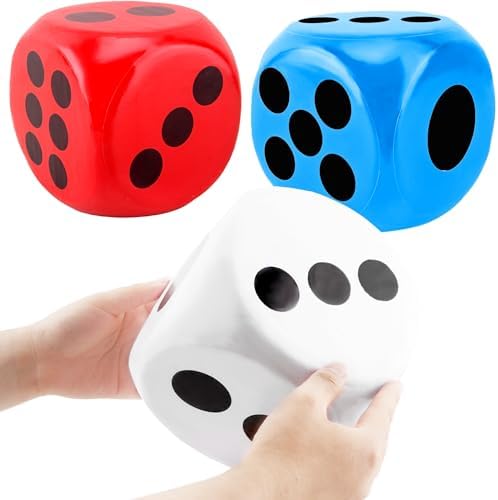 Giant 6 inch red, blue and white foam dice squishy 3-pack