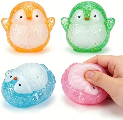 Glitter penguin squishy 4 color water bead stress ball set
