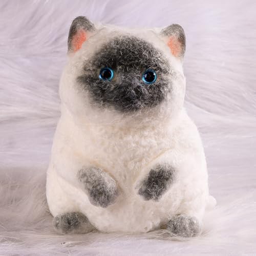 Siamese flocked cat squishy with blue eyes