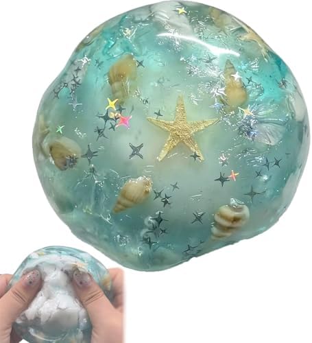 Blue ocean crunch squishy ball with gold star and seashells