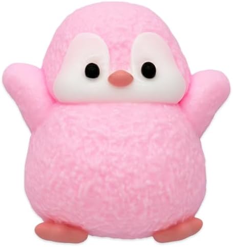Fuzzy blush pink penguin squishy slow rising toy