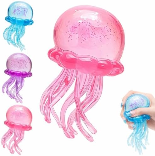 Mini pink jellyfish squishy with gold glitter sensory toy