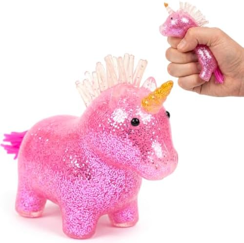 Jumbo pink glitter unicorn squishy squeeze stress relief toy with gold horn