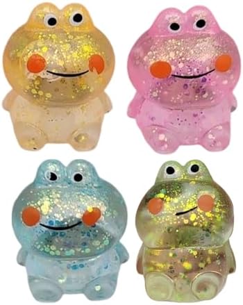 Kawaii frog squishy 4 pack mini glitter fidget toys