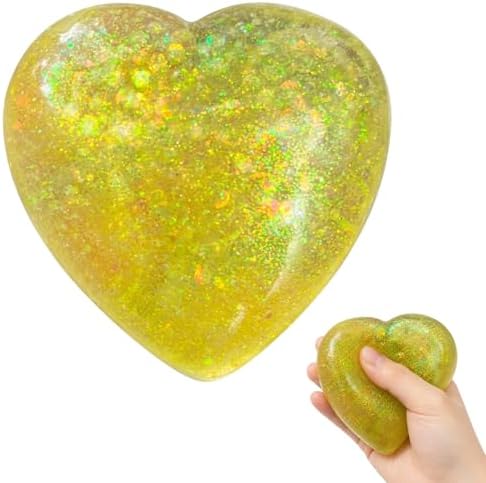 Gold holographic glitter heart squishy squeeze stress ball