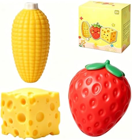 Kawaii corn squishy cheese and strawberry fruit pack