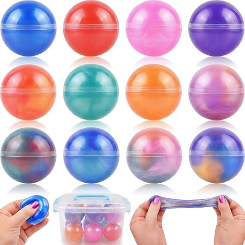 Pastel galaxy squishy ball DIY squeeze slime set, 12 pack with storage box