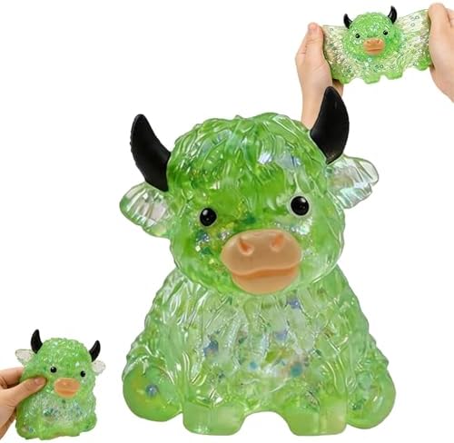 Glitter green slow rising highland cow squishy sensory toy