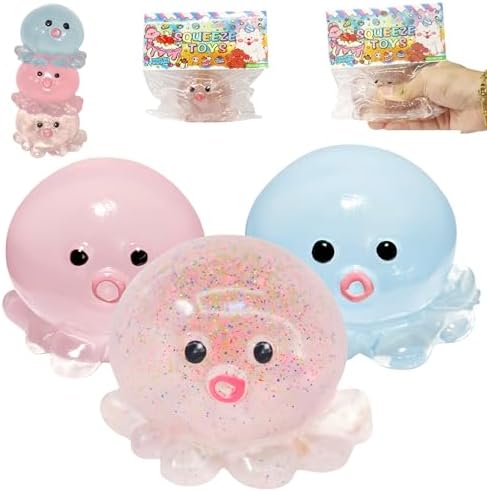 Crystal sequin octopus squishy pink and blue squeeze set