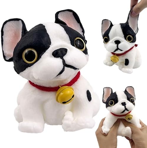 Black and white french bulldog dog squishy with gold bell