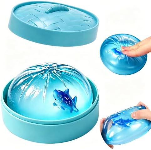 Clear blue shark squishy dumpling with whale shark inside steamer