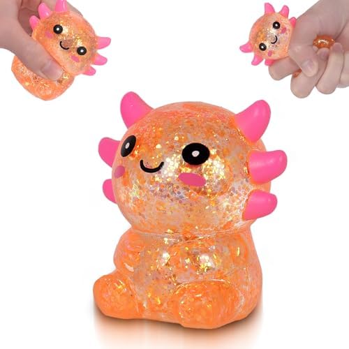Chubby orange axolotl squishy big head sitting fidget