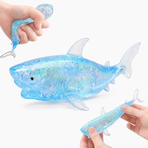 Blue glitter shark squishy sugar ball stress toy