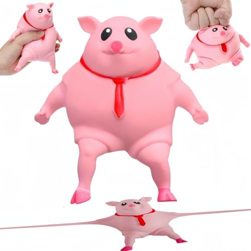 Jumbo pink pig squishy stretchy piggy with red tie