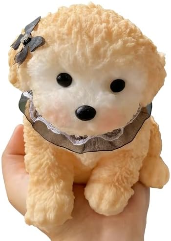Apricot poodle dog squishy with bow