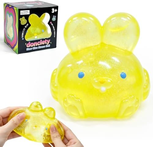 Yellow glitter bunny squishy slow rising soft squeeze stress toy