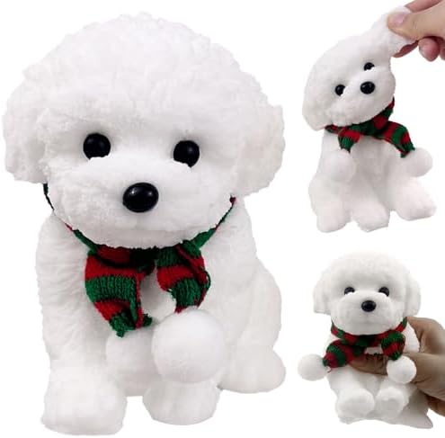 White bichon puppy dog squishy with striped scarf