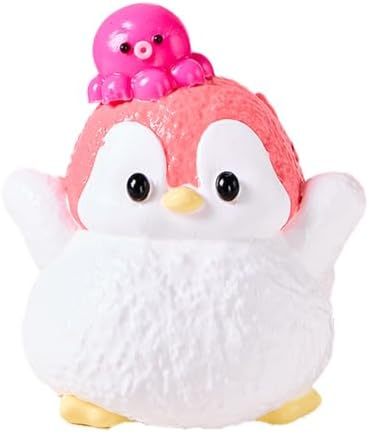 Pink penguin squishy toy with a small octopus on its head