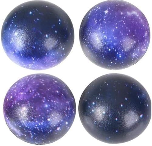 Four soft nebula galaxy squishy ball foam stress balls close up