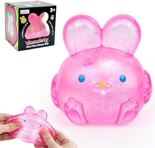 Pink big glitter bunny squishy slow rising squeeze stress toy