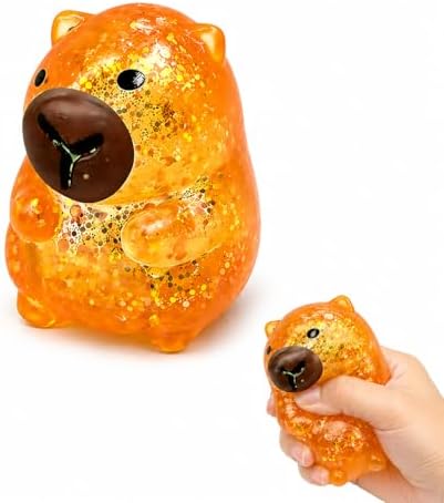 Orange glitter capybara gel ball squishy squeeze fidget