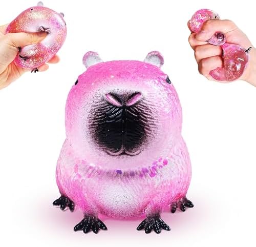 Pink glitter capybara squishy slow rising sensory stress toy