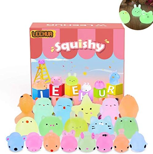 Glow in the dark egg squishy glitter mochi animals twenty pack