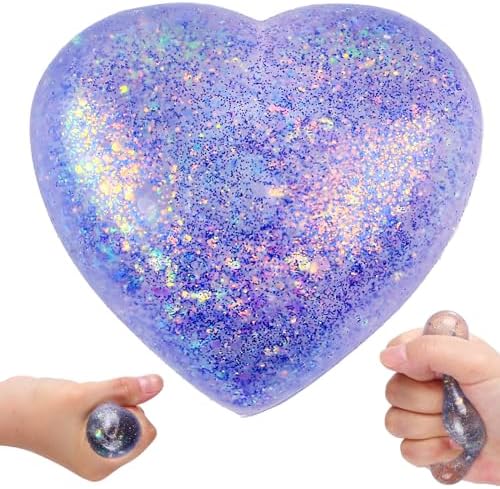 Purple glitter sugar bead heart squishy stress ball
