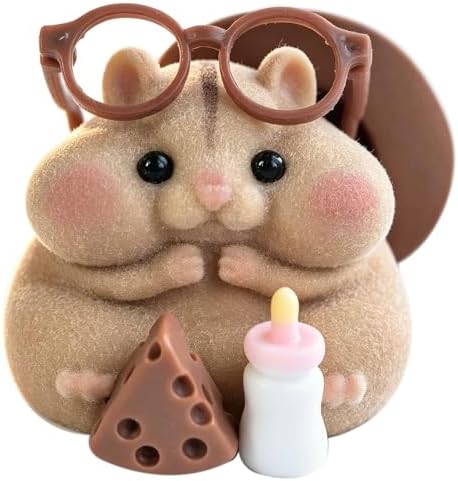 Brown flocked hamster squishy with glasses and cheese