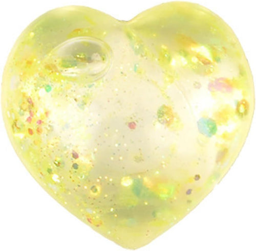 Lemon yellow glitter heart squishy with clear confetti gel