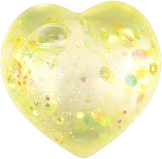 Lemon yellow glitter heart squishy with clear confetti gel