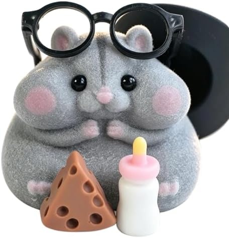 Gray flocked hamster squishy with black round glasses