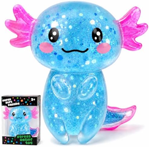 Mochi blue glitter axolotl squishy slow rising squishy