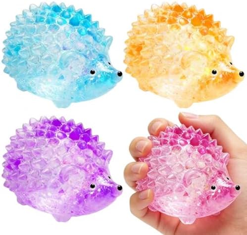 4 pack glitter water bead hedgehog squishy stress toys