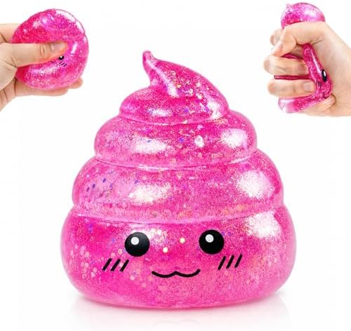 Kawaii pink glitter poop squishy squeeze stress ball toy