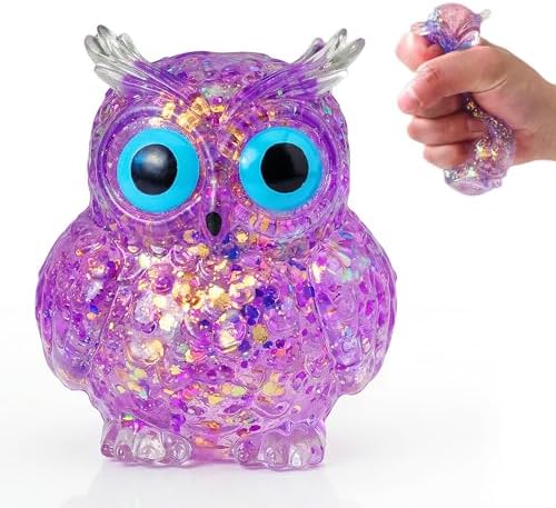 Iridescent purple glitter owl squishy squeeze stress relief toy