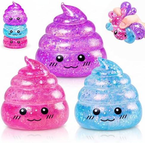 3 pack glitter poop squishy stress balls squishy fidget toys