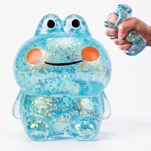 Blue frog squishy sparkle sugar ball stress toy with glitter gel