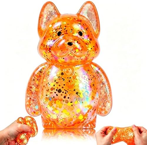 Orange sparkly glitter bulldog dog squishy water bead ball