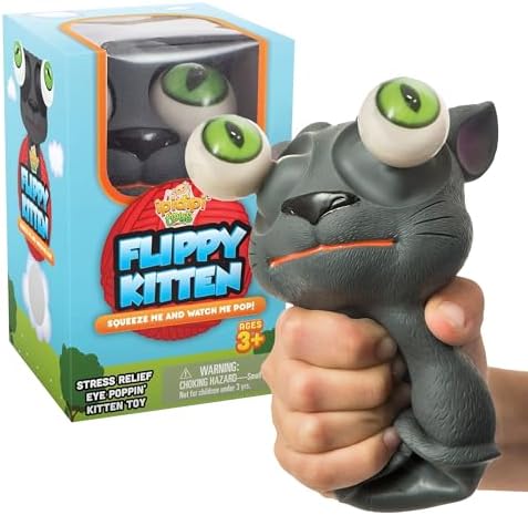 Grumpy grey cat eyeball squishy squeeze toy with pop-out eyes