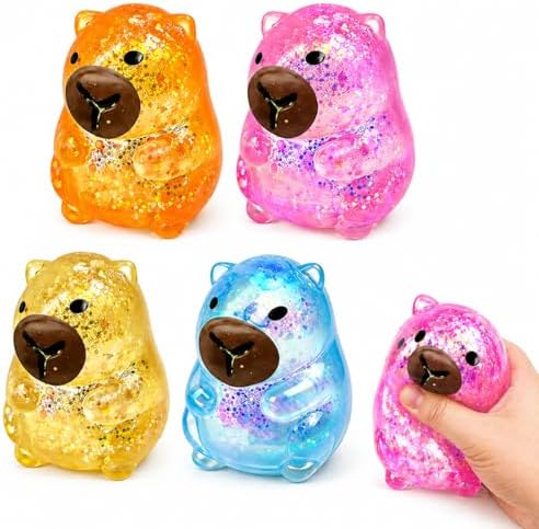 Capybara squishy 4 pack glitter slow rising squeeze stress set